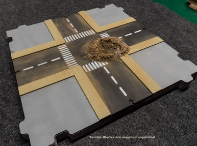 28mm Terrain Block - Four Way Crossing with Crater