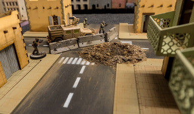 28mm Terrain Block - Four Way Crossing with Crater