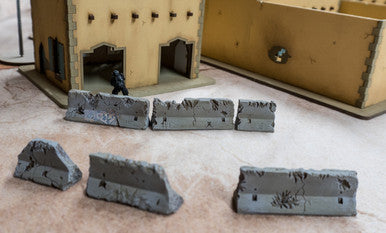 28mm Distressed Concrete Barriers, K-Rails (6 Per Kit) - 28MSCE009