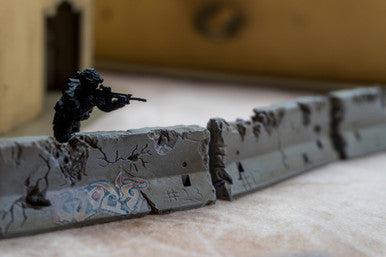 28mm Distressed Concrete Barriers, K-Rails (6 Per Kit) - 28MSCE009