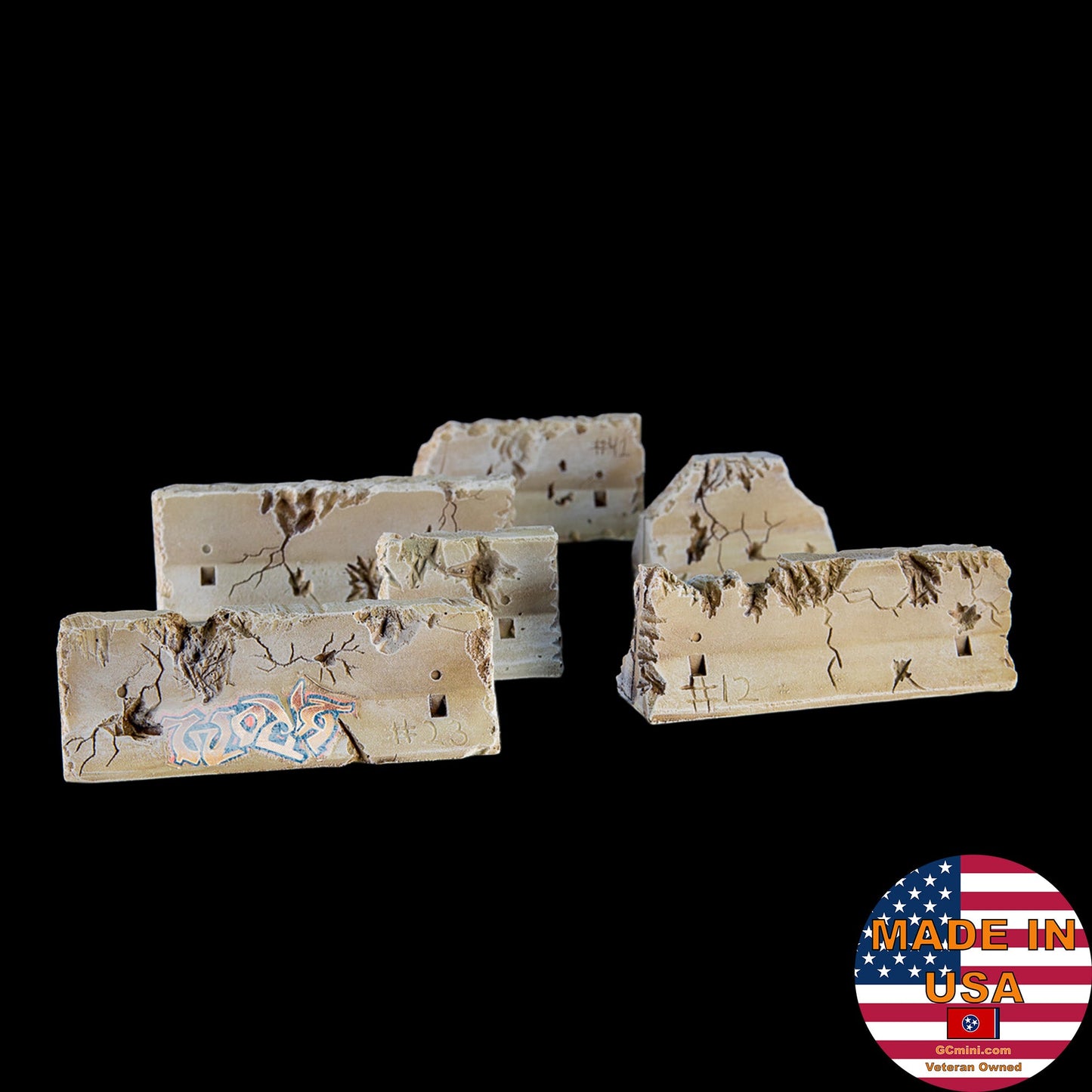 28mm Distressed Concrete Barriers, K-Rails (6 Per Kit) - 28MSCE009